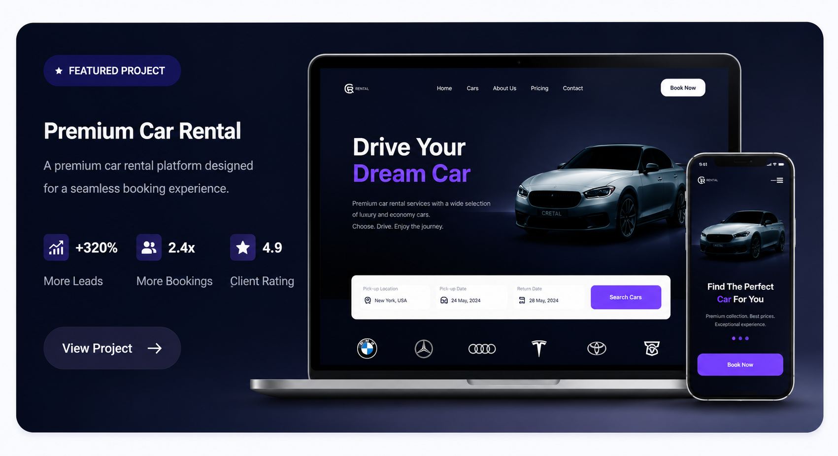 Premium car rental website project preview